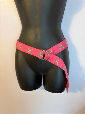 Talbots Pink Palm Tree Embroidered Belt size S